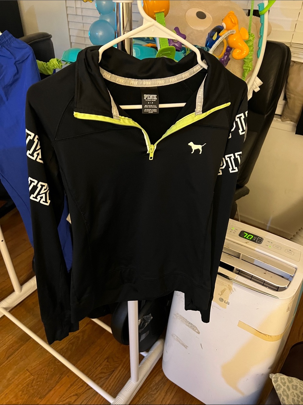 PINK Victoria's Secret Black Half-Zip Pullover with Lime Trim